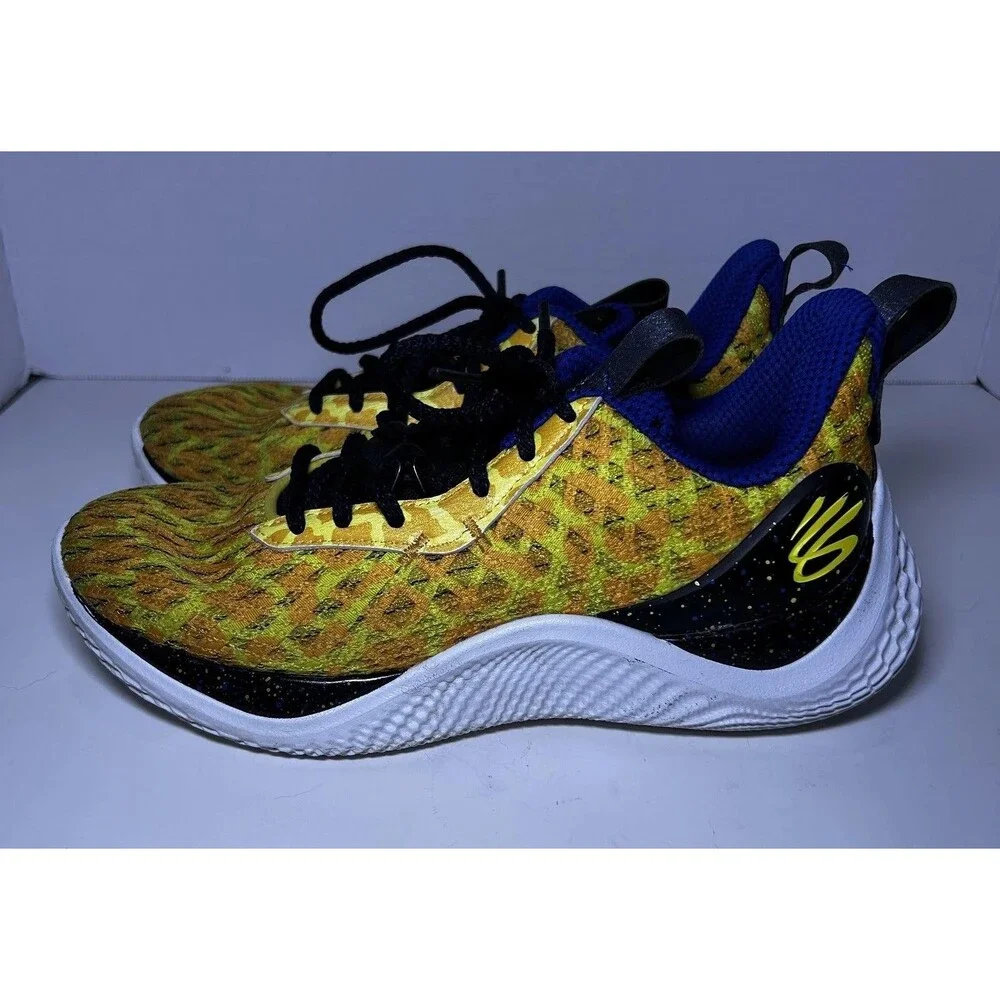 Under Armour Basketball Shoes Kids Size 6Y Yellow Blue Curry Flow 10 Bang Bang